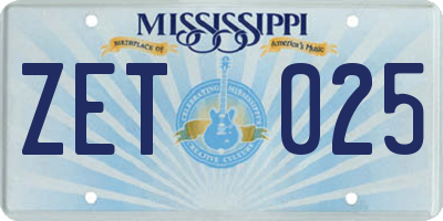 MS license plate ZET025