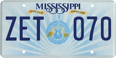 MS license plate ZET070
