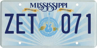 MS license plate ZET071