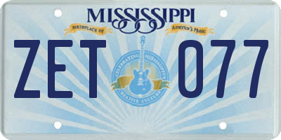 MS license plate ZET077