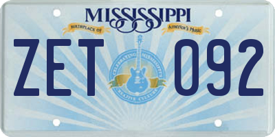 MS license plate ZET092