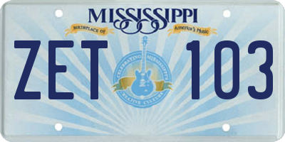 MS license plate ZET103