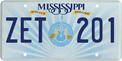 MS license plate ZET201