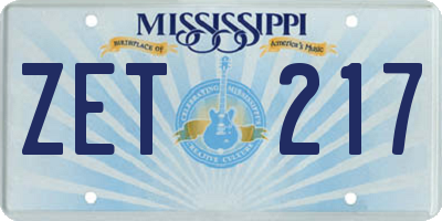 MS license plate ZET217
