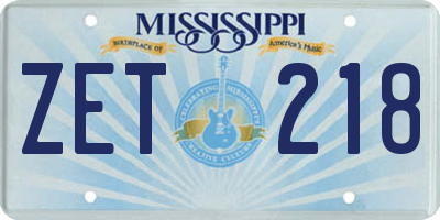 MS license plate ZET218