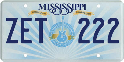 MS license plate ZET222