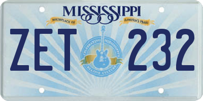 MS license plate ZET232