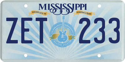 MS license plate ZET233