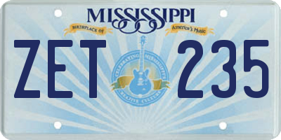 MS license plate ZET235