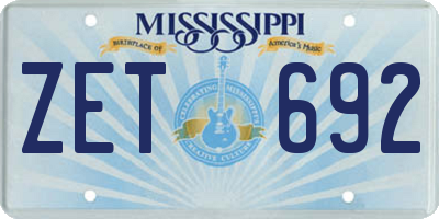 MS license plate ZET692