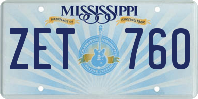 MS license plate ZET760