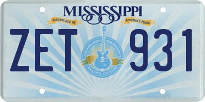 MS license plate ZET931