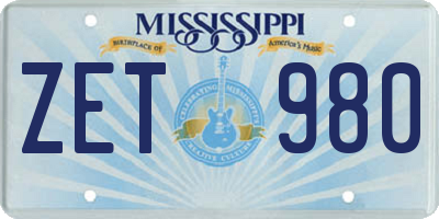 MS license plate ZET980