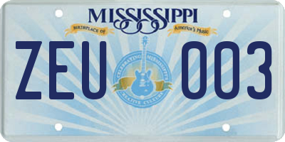 MS license plate ZEU003
