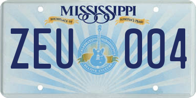 MS license plate ZEU004