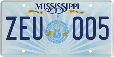 MS license plate ZEU005
