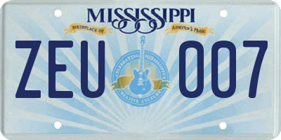 MS license plate ZEU007
