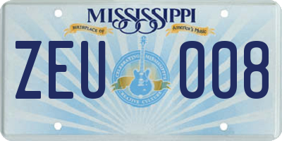 MS license plate ZEU008