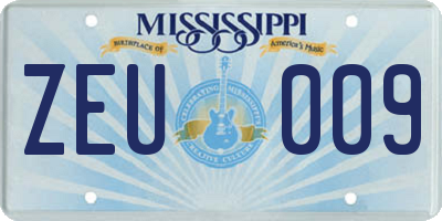 MS license plate ZEU009