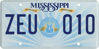 MS license plate ZEU010