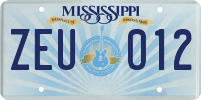 MS license plate ZEU012