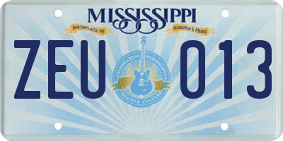 MS license plate ZEU013