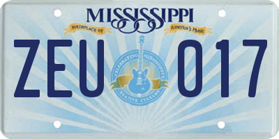 MS license plate ZEU017