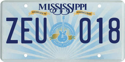 MS license plate ZEU018