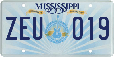 MS license plate ZEU019