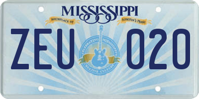 MS license plate ZEU020