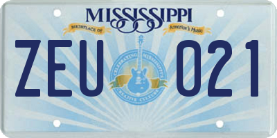 MS license plate ZEU021