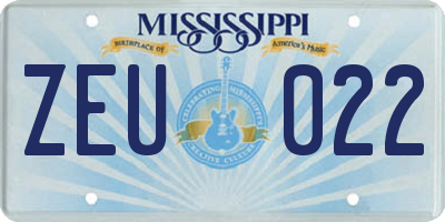 MS license plate ZEU022