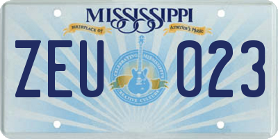 MS license plate ZEU023