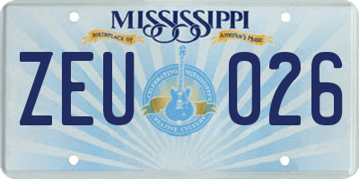 MS license plate ZEU026