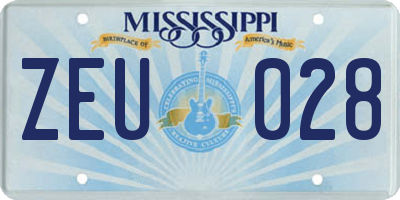 MS license plate ZEU028
