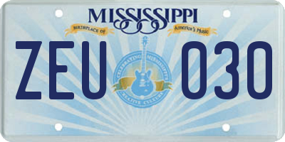 MS license plate ZEU030