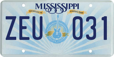 MS license plate ZEU031