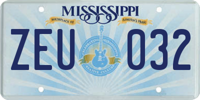 MS license plate ZEU032