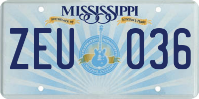 MS license plate ZEU036