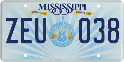 MS license plate ZEU038