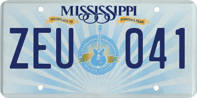 MS license plate ZEU041