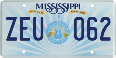 MS license plate ZEU062