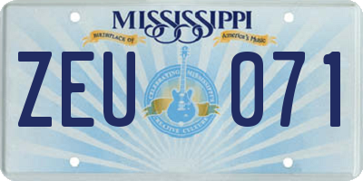 MS license plate ZEU071