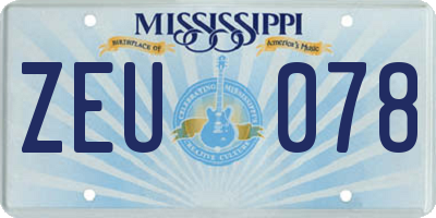 MS license plate ZEU078