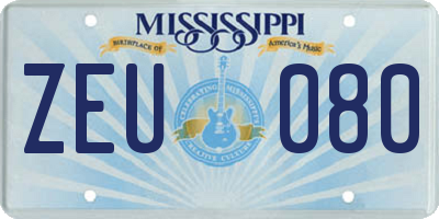 MS license plate ZEU080