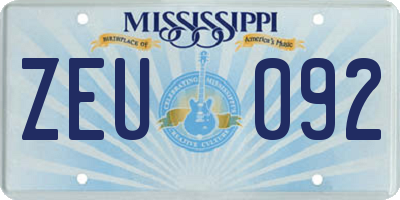 MS license plate ZEU092