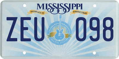 MS license plate ZEU098