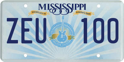 MS license plate ZEU100