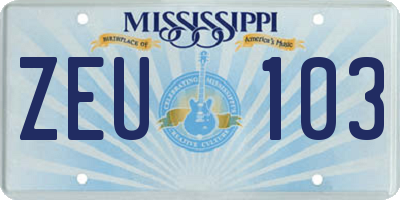 MS license plate ZEU103