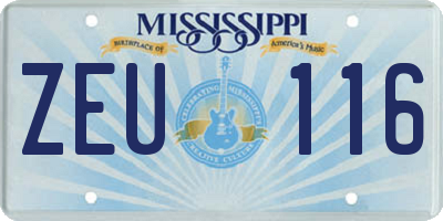 MS license plate ZEU116